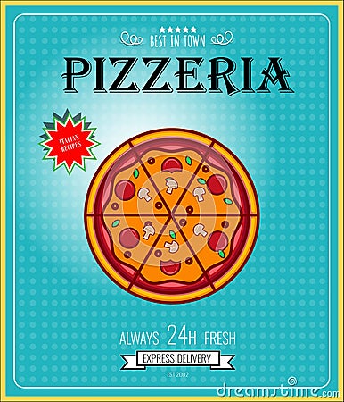 pizza illustration for restaurants and online Cartoon Illustration